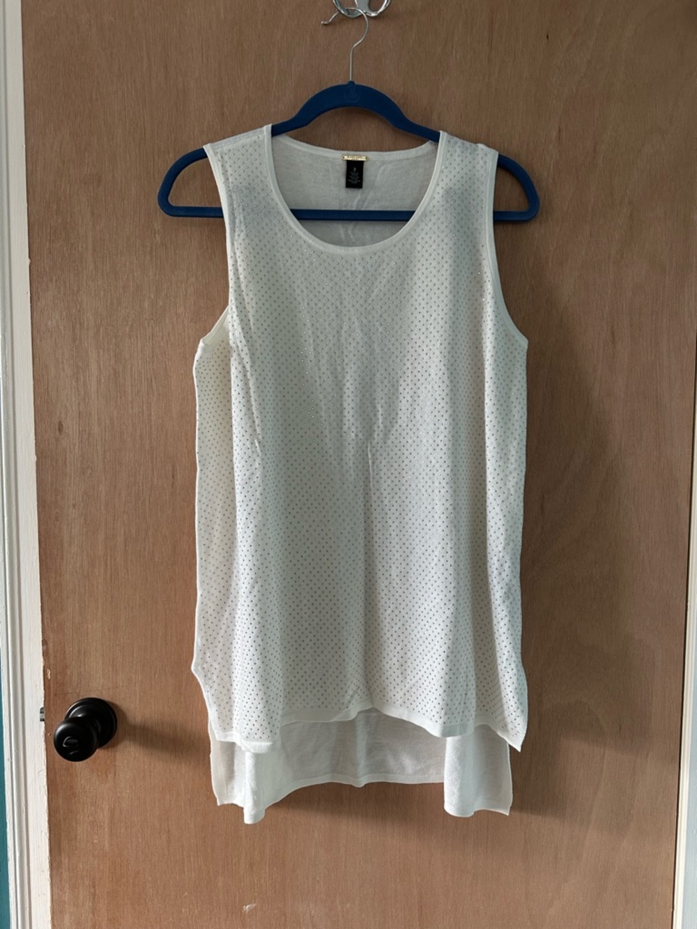 Chico’s Size 2 Black Label Off White Embellished Sleeveless Tunic Sweater Large